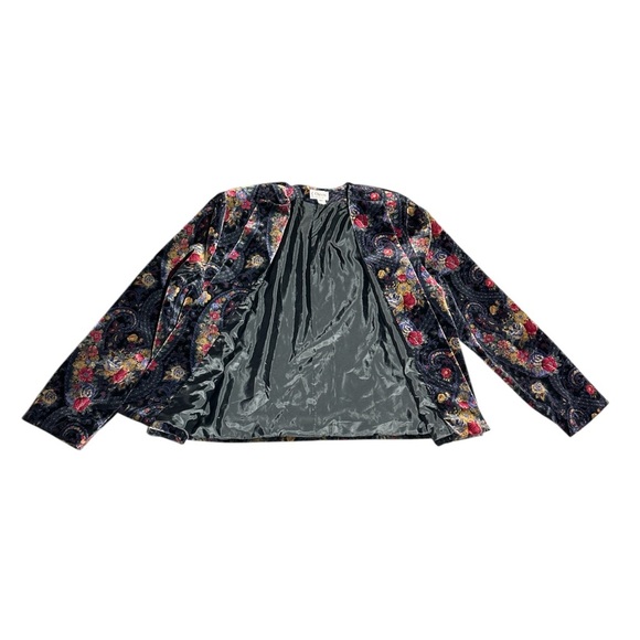 Women's Vintage Orvis Paisley Floral Velvet Velour Silk in Open Blazer Jacket 18 - Picture 4 of 6